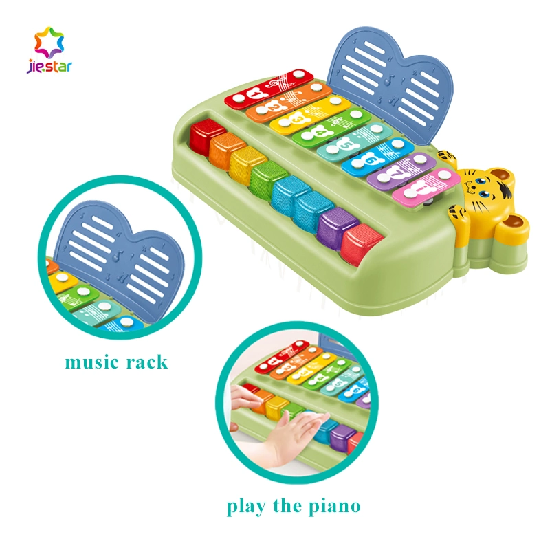 Jiestar Toys Hot Sell 2 in 1 Tiger Musical Baby Xylophone Toy Early Educational Montessori Baby Keyboard Toy Plastic Infant Piano Toy