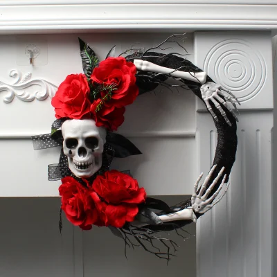 Gruseliger Artikel: Totenkopf, rote Rose, Geister-Handkranz als Halloween-Party-Geschenk