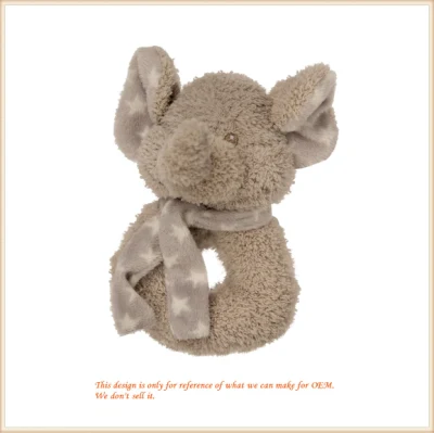 Ausgestopfter Elefant, individuell gestaltetes niedliches Tier-Baby-Handglocken-Ring-Stoffspielzeug