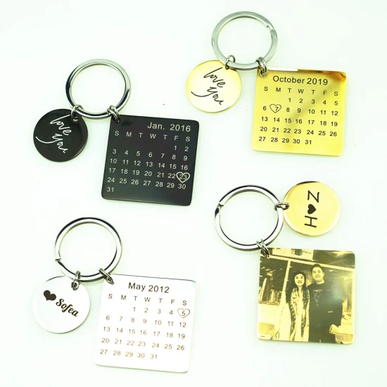 Personalisierter Edelstahl-Kalender-Metall-Schlüsselanhänger mit bedeutender Datumsmarkierung