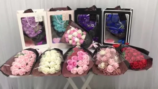 Amazon Valentinstag-Bär, 7 Stück, künstliche Blumenseife, Rosenblumenstrauß, Geschenk für Hochzeit